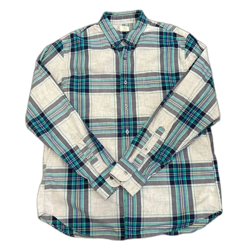 J.Crew Plaid Button Down Shirt Long Sleeve‎ Gray Two Tone Blue Men’s Size Large